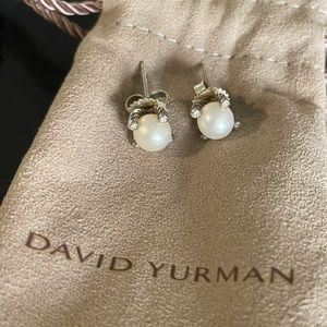 David Yurman Cultured Pearl Earrings with Diamonds, 7.4mm